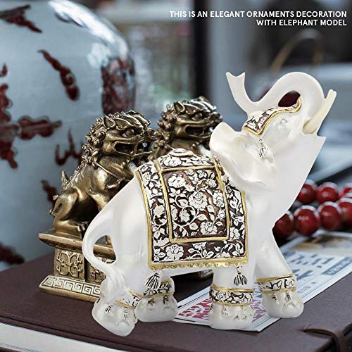 Hztyyier 6.7 Inch Decorative Elephants Statue White Color Resin Good Luck Wealth Lucky Elephant Feng Shui Collectible Ornament for Home Office Decoration - Image 3