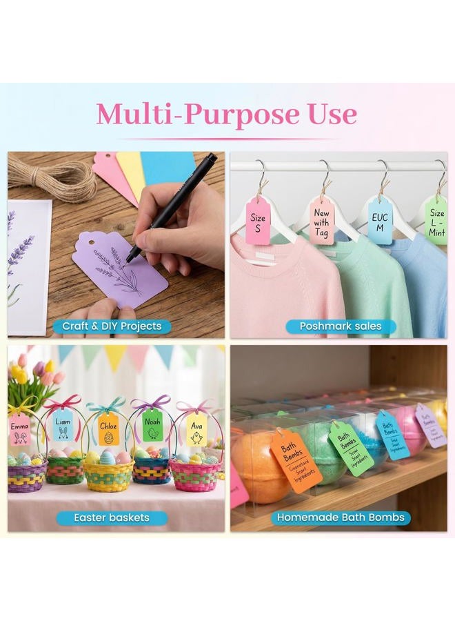 Koogel 100PCS Gift Tags with Strings, Kraft Paper Tags 10 Assorted Colors Hanging Labels for DIY Crafts Baby Shower Wedding Birthday Gift - Image 2