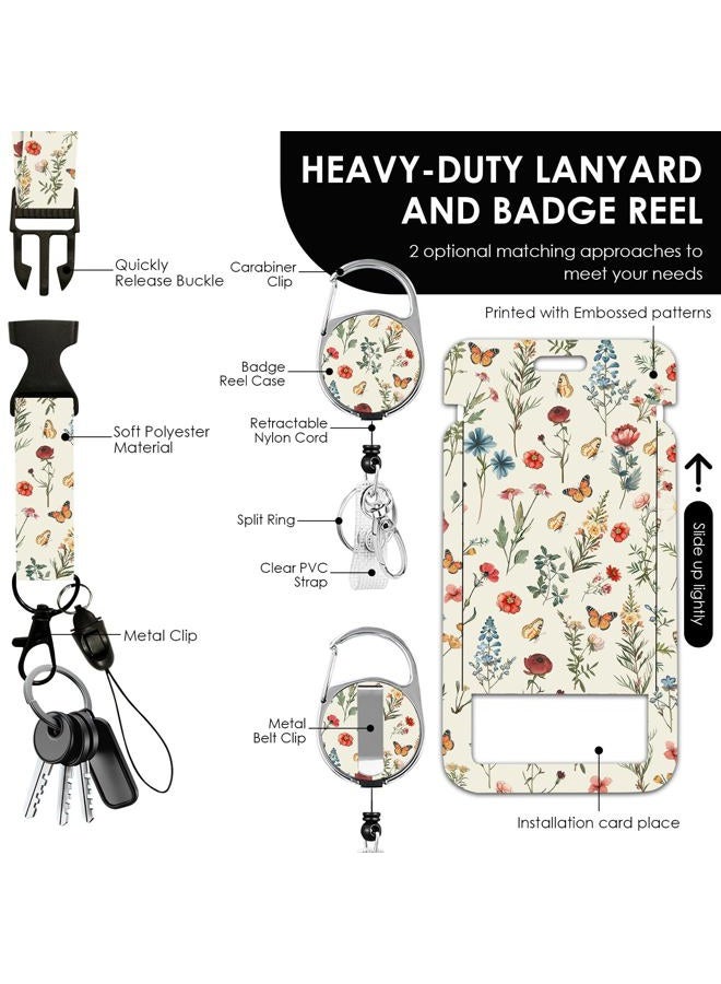 Vorruil Butterfly Flower Lanyards ID Badge, Colorful Aesthetics Flower Lanyard ID Card Holder with Retractable Reel Clip Keychain, Vertical Identity Badge Cover Case Protector with Name Tag for Teacher Nurse - Image 3