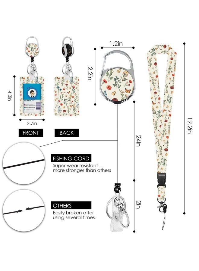 Vorruil Butterfly Flower Lanyards ID Badge, Colorful Aesthetics Flower Lanyard ID Card Holder with Retractable Reel Clip Keychain, Vertical Identity Badge Cover Case Protector with Name Tag for Teacher Nurse - Image 2