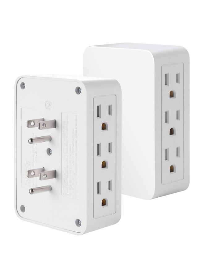 FiiMan 6 Outlet Wall Adapter, UL Listed 3-Prong Grounded Outlet to The Side, Wall Plug Side Access Adapter, 6 Way Outlet Extender Tap, White (2) - Image 1