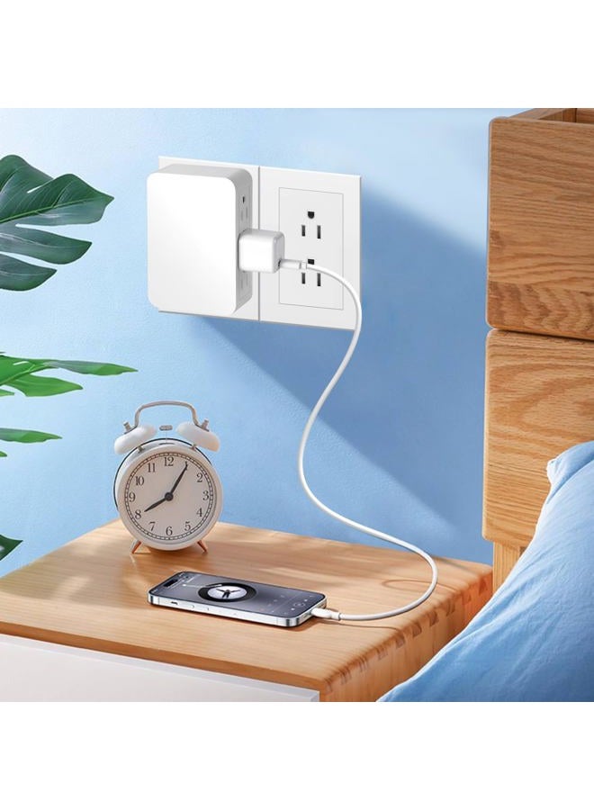 FiiMan 6 Outlet Wall Adapter, UL Listed 3-Prong Grounded Outlet to The Side, Wall Plug Side Access Adapter, 6 Way Outlet Extender Tap, White (2) - Image 3