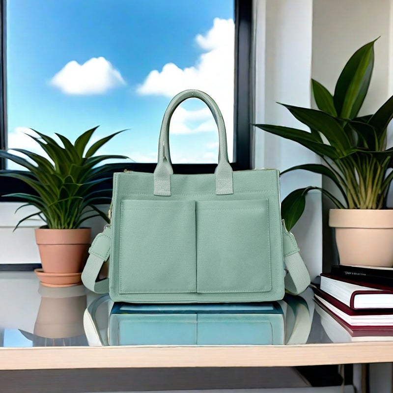 Dourr Multi-Compartment Top Handle Handbag Canvas Crossbody Bag Women'S Small Handbag Wallet - Image 2