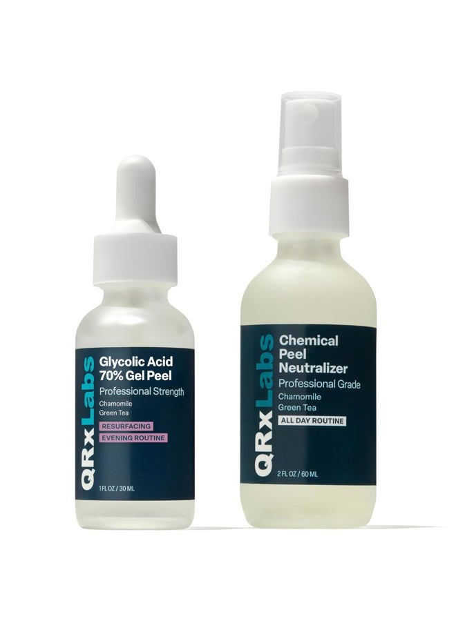 QRxLabs 70% Glycolic Acid Gel Peel & Neutralizer Set - Professional-grade skincare for acne, wrinkles, collagen boost - 1 fl oz & 2 fl oz bottles - Image 1