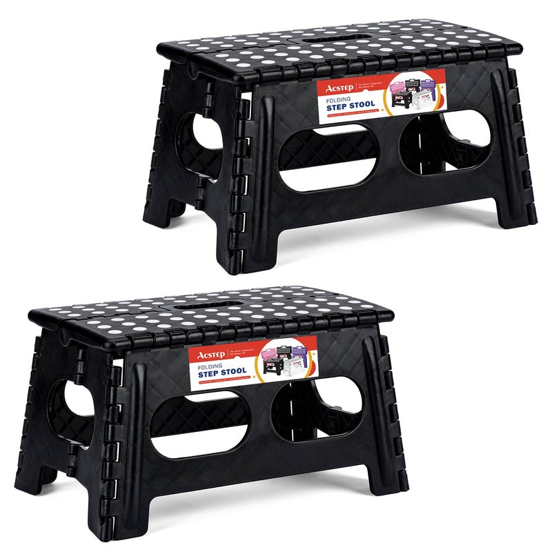 ACSTEP Foldable Step Stool for Kids and Adults15Inch Extra Wide 9Inch Height Step Stool2 Pack More Safe and Comfortable Holds Up to 300 lbs Folding Step Stool for Bathroom Garden KitchenBlack