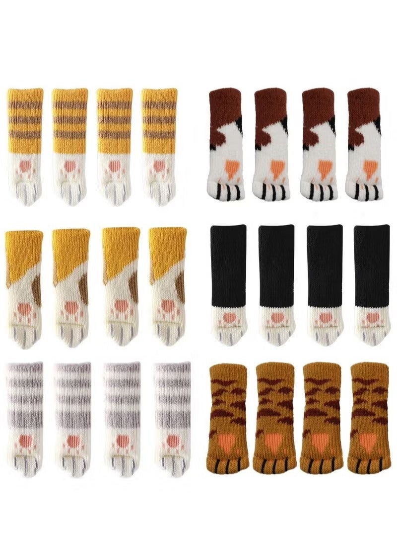 24 PCS Chair Socks with Cute Cat Paws Design 6 Patterns Furniture Leg Caps Anti Scratch Anti-Noise Chair Leg Covers Table Leg Pads Floor Protectors - Image 1