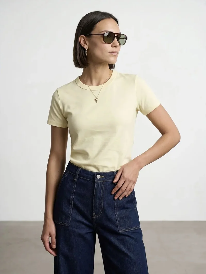 ديلفين DILVIN Women's Solid Crew Neck T-Shirt