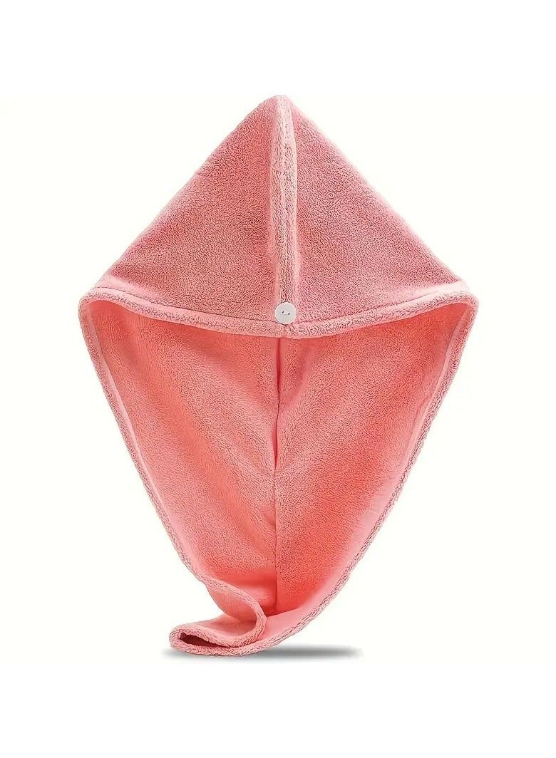 Goolsky Coral Velvet Shower Cap for Women - 1pc Quick-Dry Hair Turban with Button, Super Absorbent, Thickened Microfiber Head Wrap, Adult Bath Hair Cap - Image 1