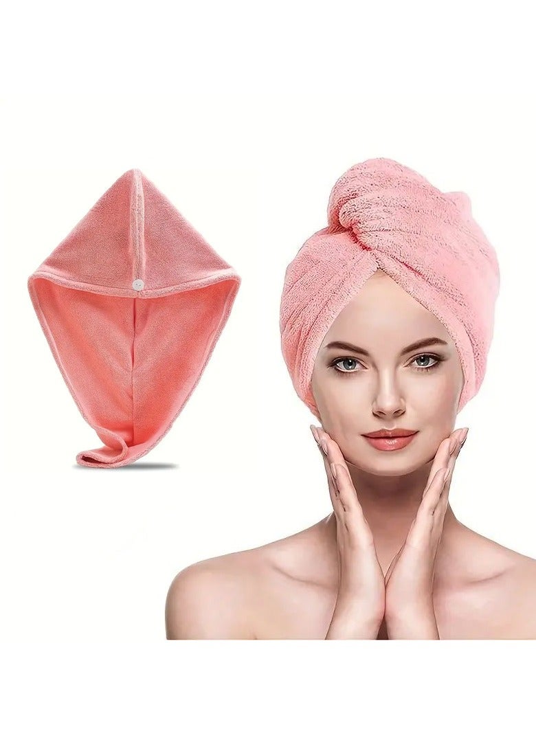 Goolsky Coral Velvet Shower Cap for Women - 1pc Quick-Dry Hair Turban with Button, Super Absorbent, Thickened Microfiber Head Wrap, Adult Bath Hair Cap - Image 2