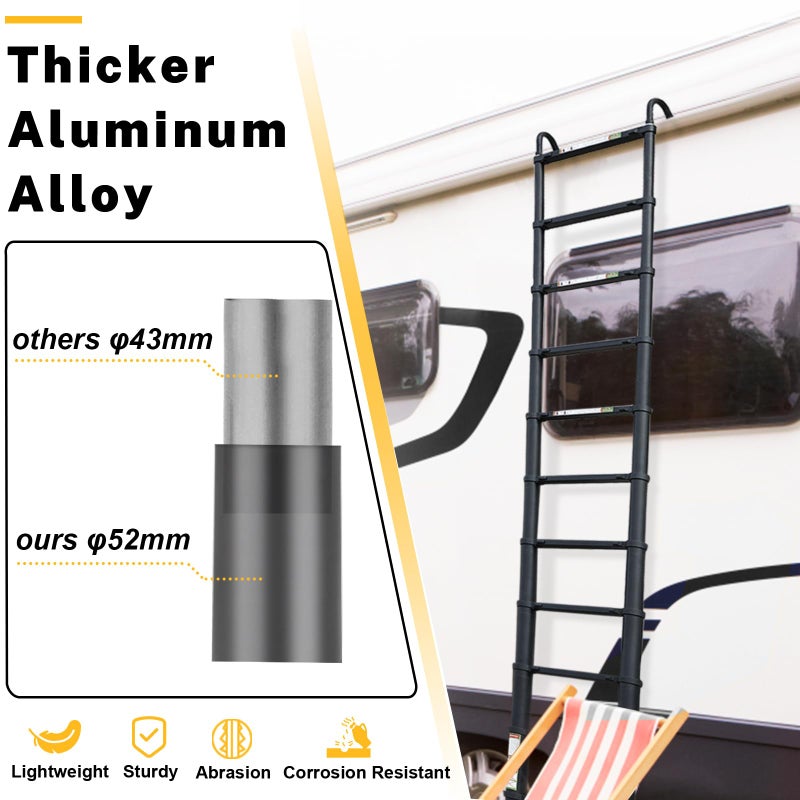 RIKADE Telescopic Ladder, 6.5FT Aluminum Telescoping Ladder with Non-Slip Feet and Stable Hook, Portable Extension Ladder for Household and Outdoor Working, Max Load 330lbs, Black - Image 4
