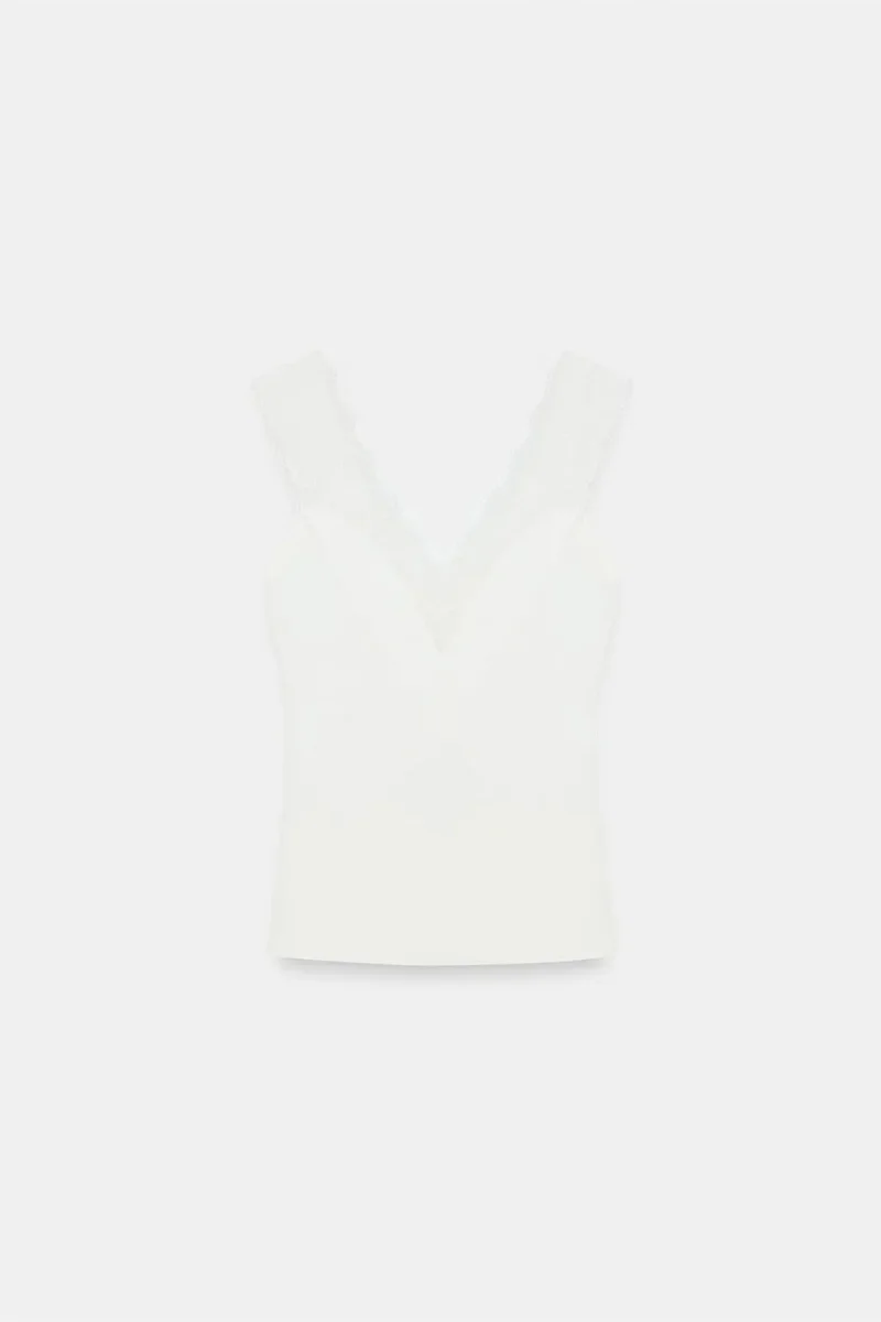Dilvin White DILVIN Fitted Sleeveless Lace Blouse for Women | Best Price UAE