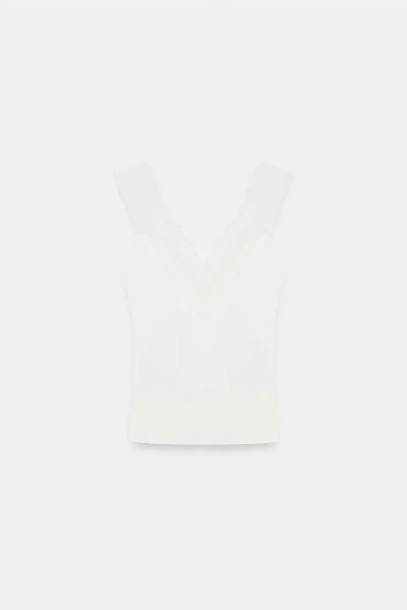 Dilvin White DILVIN Fitted Sleeveless Lace Blouse for Women | Best Price UAE