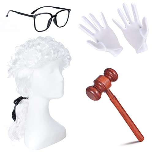 Irtysh Halloween Robe Judge Lawyer Unisex Adult Party Graduation Gown Costume Cosplay Wooden Gavel Wig Glasses Gloves set(M) - Image 5