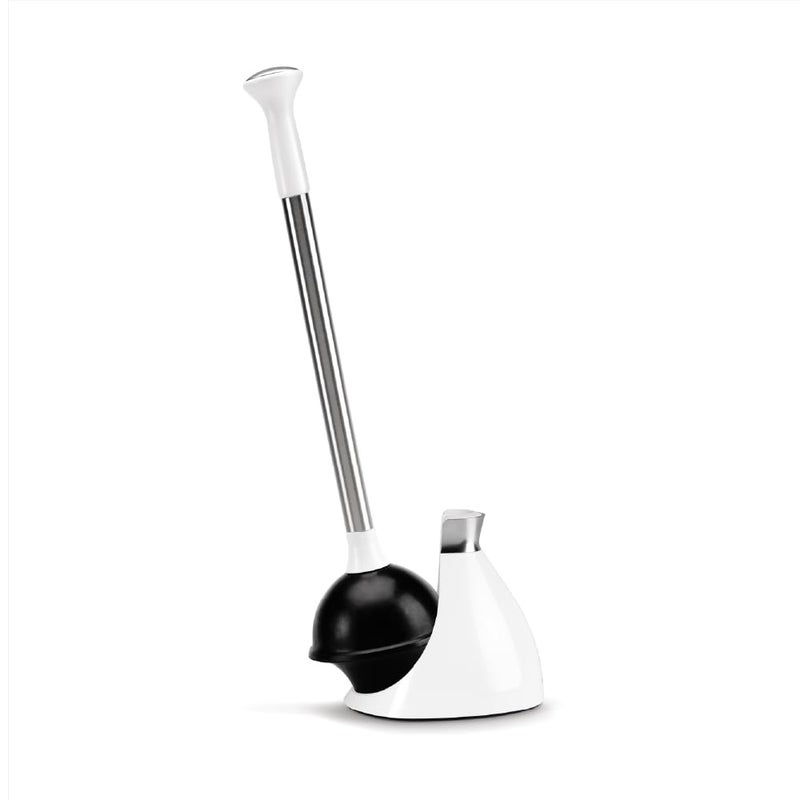 simplehuman Toilet Plunger and Caddy, Stainless Steel, White - Image 1