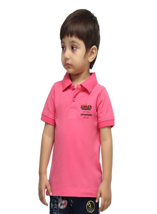 Nusyl Red Car Printed Bubblegum Pink Infants Polo T-Shirt - NUICPTH0170 - Image 1