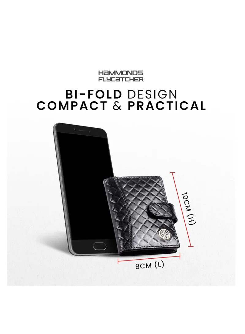 HAMMONDS FLYCATCHER Leather Card Holder for Men, Credit Card Holder, Slim Bi-Fold RFID Protected Credit Card Wallet for Men with 18 Card Slots, Metal Snap Button - Rhombus Black | CC602_RHM_BLK | ZS1K