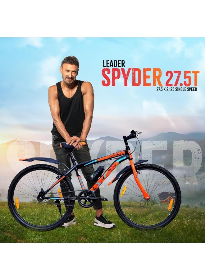 Leader Spyder 27.5 Inch || Mountain Bike ||Single Speed || Rigid Suspension & V Brake || Unisex || Matt Black Orange Color || Frame Size-19 Inch - Image 2