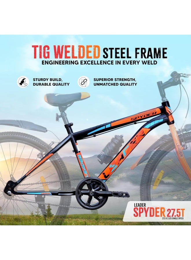 Leader Spyder 27.5 Inch || Mountain Bike ||Single Speed || Rigid Suspension & V Brake || Unisex || Matt Black Orange Color || Frame Size-19 Inch - Image 3