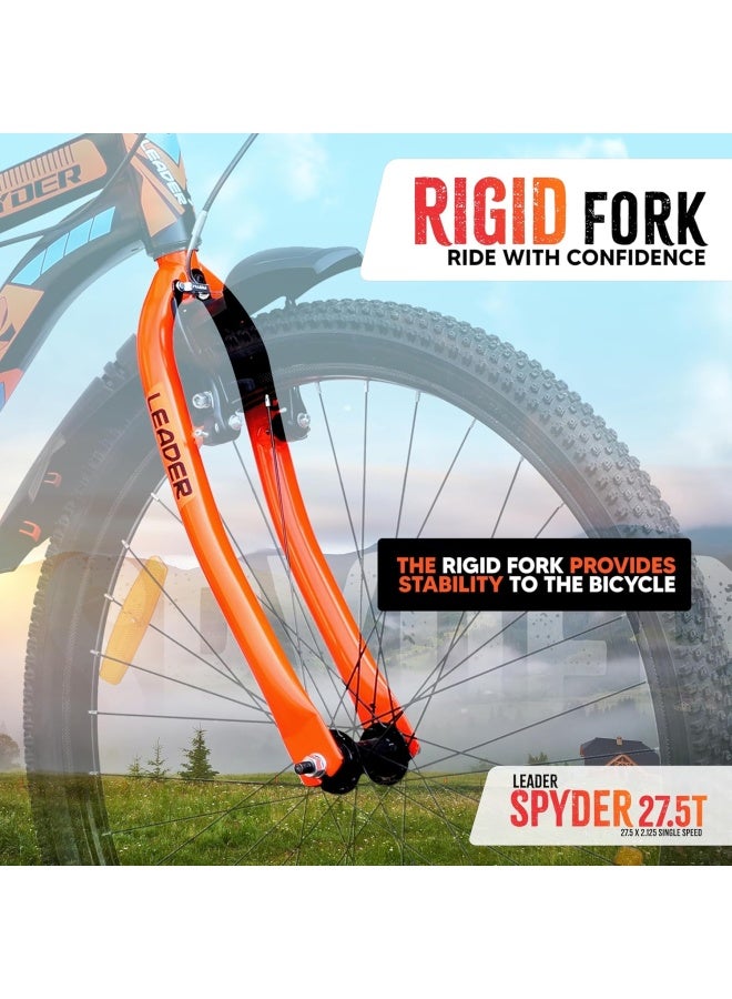 Leader Spyder 27.5 Inch || Mountain Bike ||Single Speed || Rigid Suspension & V Brake || Unisex || Matt Black Orange Color || Frame Size-19 Inch - Image 4