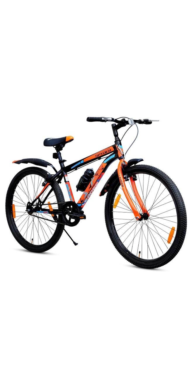 Leader سبايدر 27.5 بوصة || دراجة جبلية || سرعة واحدة || تعليق صلب وفرامل V || للجنسين || لون أسود غير لامع مع برتقالي || حجم الإطار - 19 بوصة - Image 1