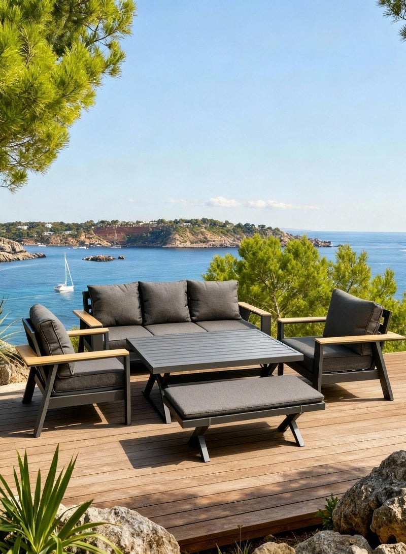 Broyhome 5-Seater Aluminum Outdoor Sofa Set with High Table & Bench -Weather-Resistant Patio Furniture for Gardens, Balconies &Poolside - Image 2