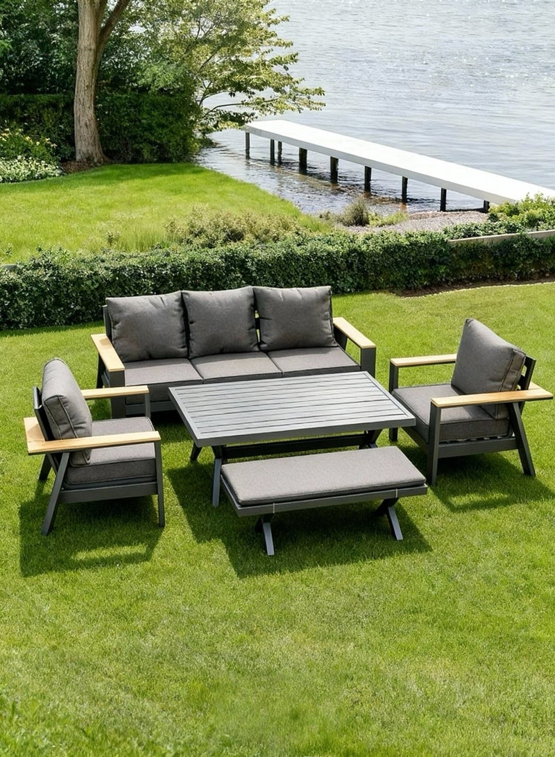 Broyhome 5-Seater Aluminum Outdoor Sofa Set with High Table & Bench -Weather-Resistant Patio Furniture for Gardens, Balconies &Poolside - Image 4