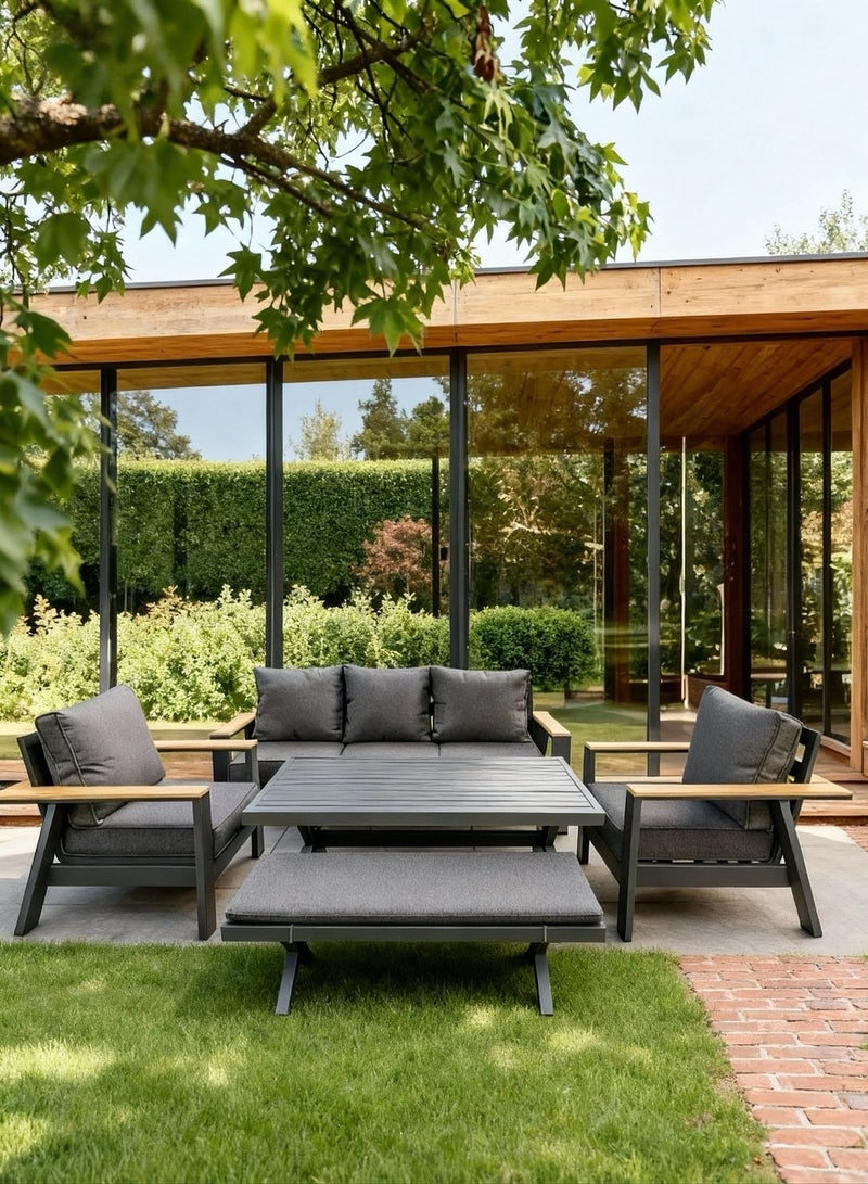 Broyhome 5-Seater Aluminum Outdoor Sofa Set with High Table & Bench -Weather-Resistant Patio Furniture for Gardens, Balconies &Poolside - Image 3