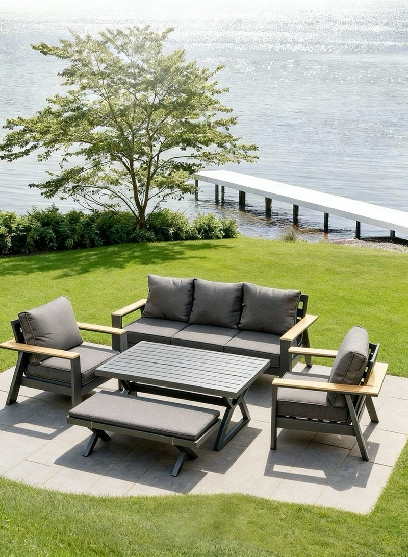 Broyhome 5-Seater Aluminum Outdoor Sofa Set with High Table & Bench -Weather-Resistant Patio Furniture for Gardens, Balconies &Poolside - Image 1