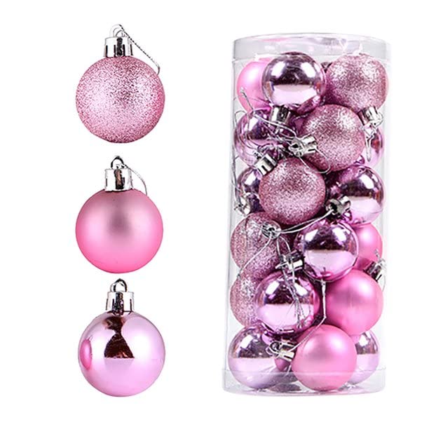 Evisha 3CM 24 Pink Christmas X-Mass Tree Decoration Balls Hangings Ornaments Tree Balls Merry Ball Bauble Decoration for Home Party (Pink 24) - Image 1