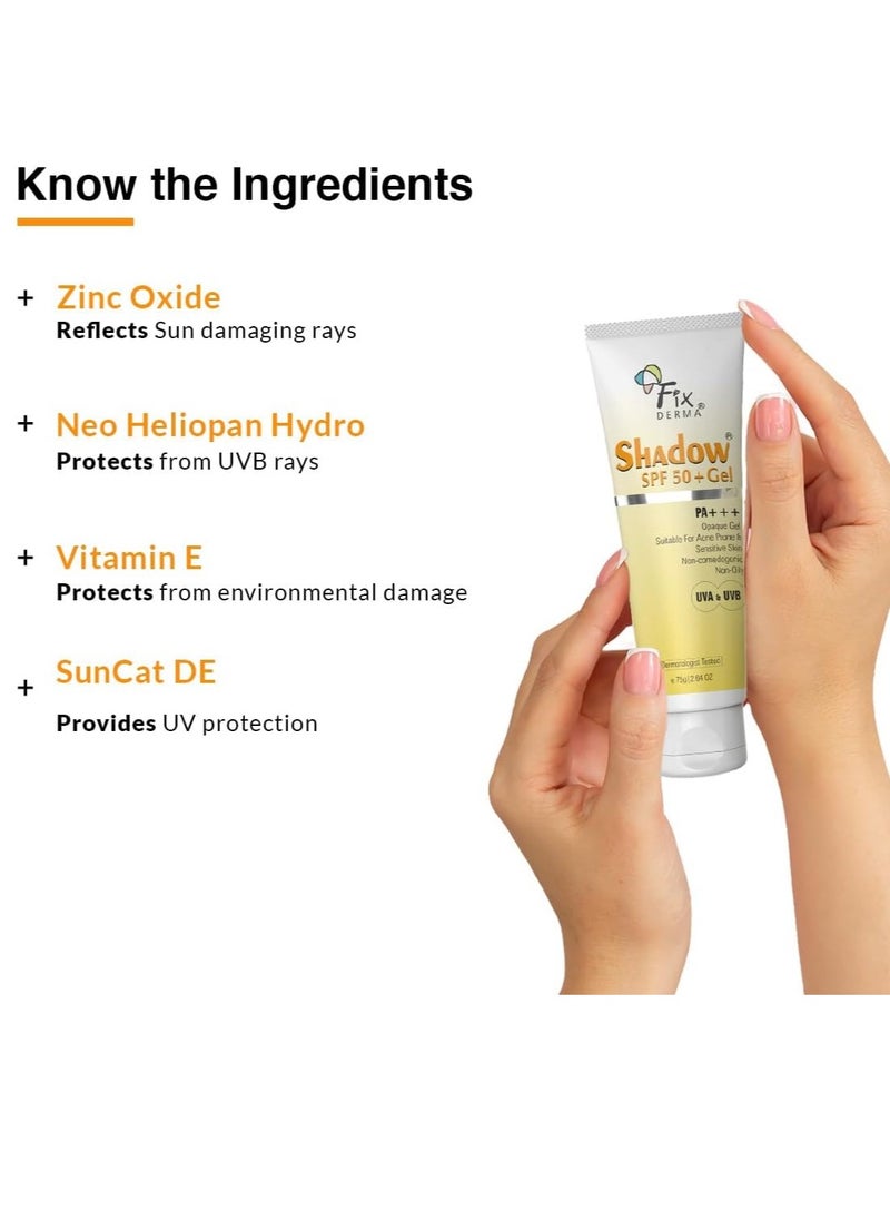 FIXDERMA FIXDERMA Shadow Sunscreen Spf 50+ Gel For Oily Skin, Body & Face, Broad Spectrum For Uva & Uvb Protection For Unisex, Non Greasy & Water Resistant, 75g  - Image 3