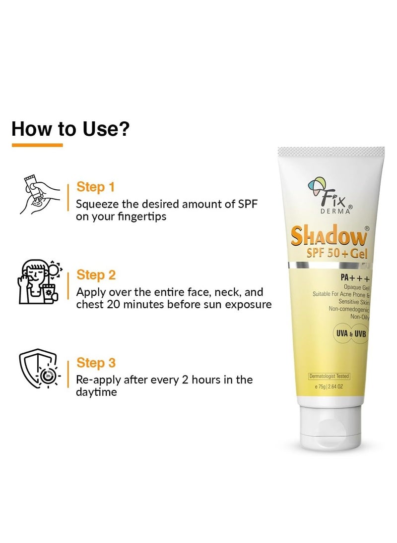 FIXDERMA FIXDERMA Shadow Sunscreen Spf 50+ Gel For Oily Skin, Body & Face, Broad Spectrum For Uva & Uvb Protection For Unisex, Non Greasy & Water Resistant, 75g  - Image 4