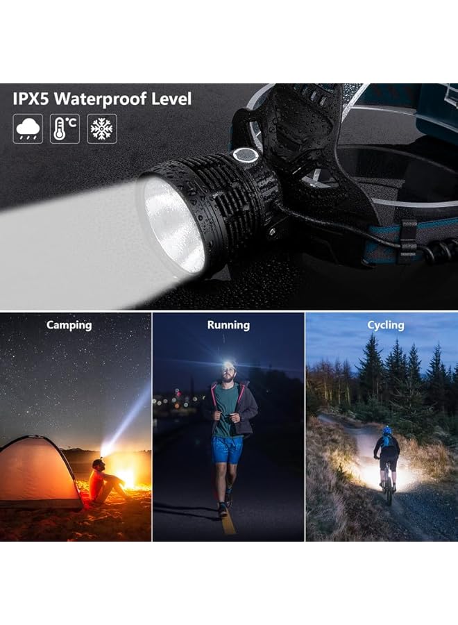 jaexest مصباح رأس LED قابل للشحن 1900 لومن – 4 أوضاع إضاءة فائقة السطوع مع شحن USB وزاوية 90 درجة قابلة للتعديل | مصباح رأس مقاوم للماء IPX5 للتخييم والجري والمشي لمسافات طويلة وركوب الدراجات والتسلق والصيد – مصباح بدون استخدام اليدين للبالغين - Image 5