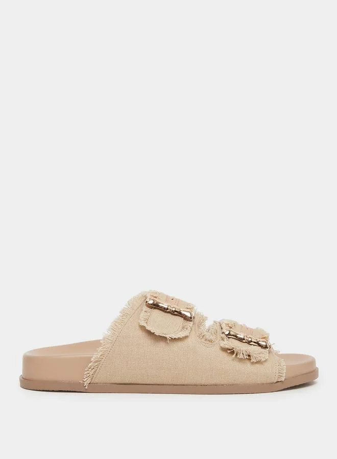 Styli Styli Buckle Belt Detail Raw Edge Comfort Sandals