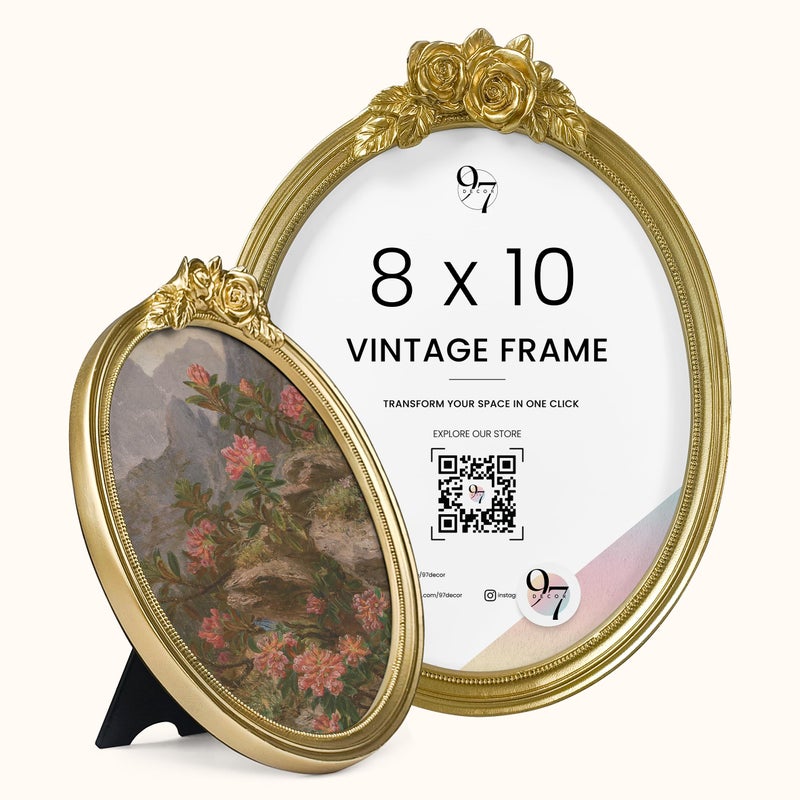 97 Decor Gold Oval Frame 8x10 - Gold Vintage Picture Frames 8x10  Antique Ornate Frames 8 X 10 With Glass Front For Tabletop Photo Display And Wall Hanging  Golden Rose Frame 8 By 10 - Image 1