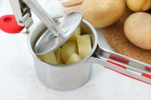 Rorence Stainless Steel Potato Ricer: 15 Oz Potato Masher with 3 Interchangeable Discs & Inner Cup & Silicone Grip Handles - Red - Image 4