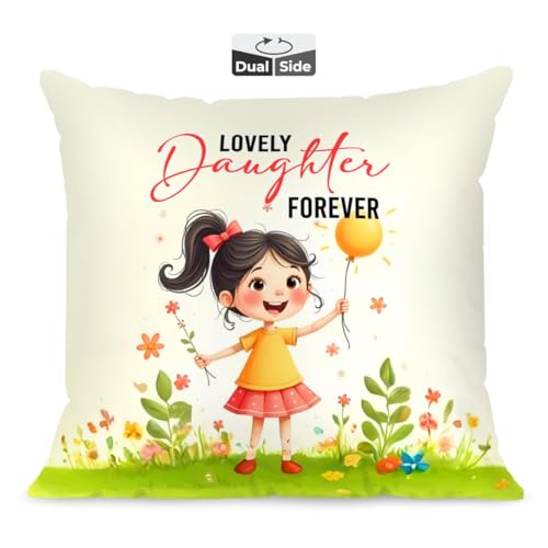 Brizberry® Pillow Cushion for Best Daughter | Unique Thoughtful Cute Birthday Pillow Gift for Daughters Day | for Girl with Premium Filler Cushion (16 inch x 16 inch) (Design 43) - Image 1