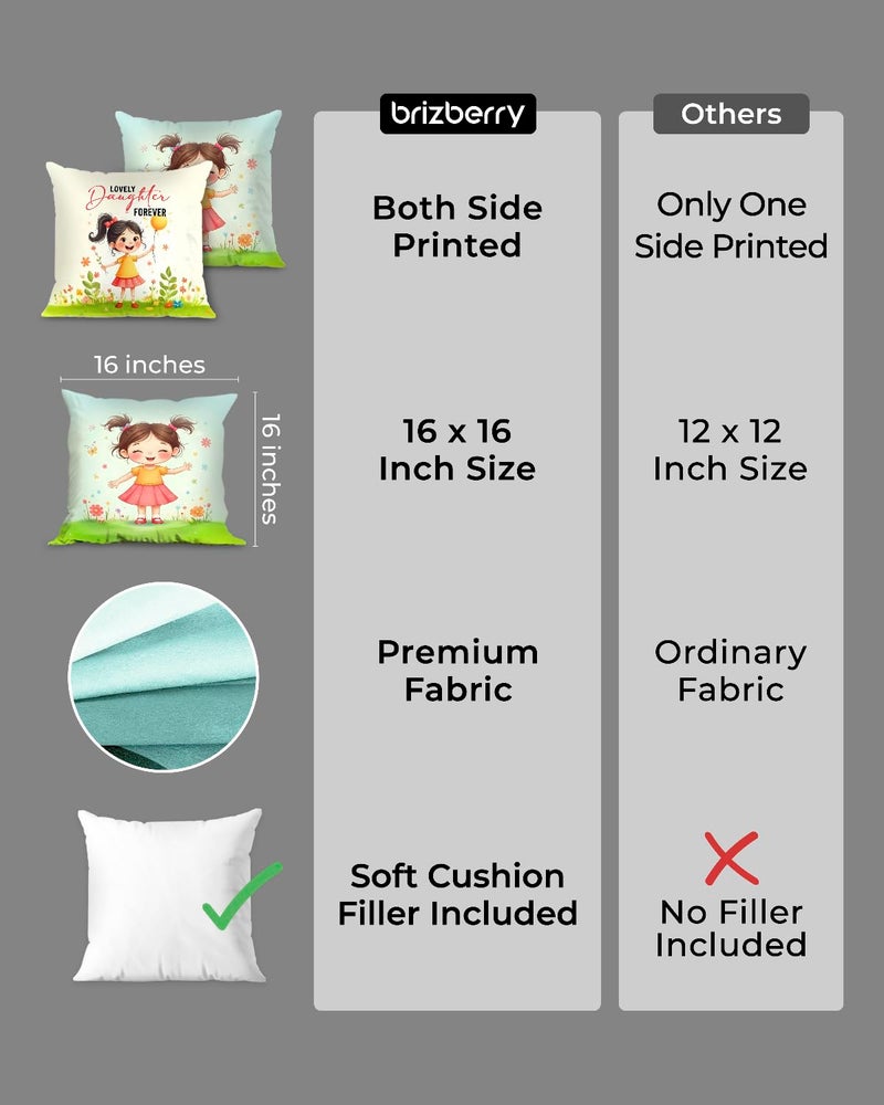 Brizberry® Pillow Cushion for Best Daughter | Unique Thoughtful Cute Birthday Pillow Gift for Daughters Day | for Girl with Premium Filler Cushion (16 inch x 16 inch) (Design 43) - Image 3