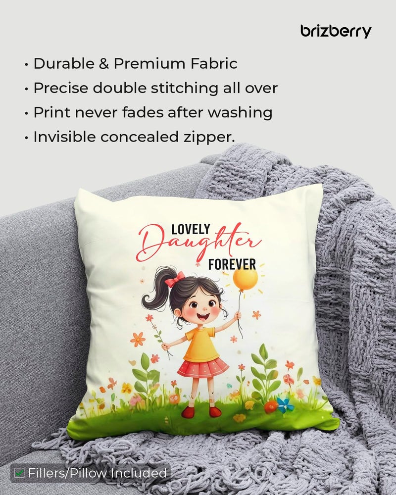 Brizberry® Pillow Cushion for Best Daughter | Unique Thoughtful Cute Birthday Pillow Gift for Daughters Day | for Girl with Premium Filler Cushion (16 inch x 16 inch) (Design 43) - Image 5