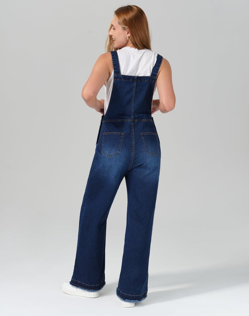 roswear Womenâ€™s Denim Overalls Loose Fit Stretchy Baggy Overall Bib Wide Leg Casual Jean Jumpsuits Classic Blue Small - Image 3