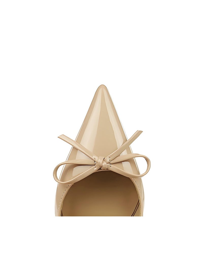 BIGTREE Women's Bowknot Closed Pointed Toe Pumps Slingback Stiletto High Heel Sandals With Ankle Strap Khaki 8CM - Image 3