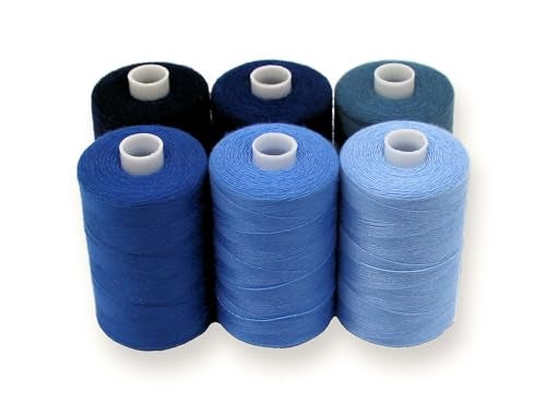 BlesSew Sewing Thread in Blue Color Tones – 6 Spools of Polyester Thread for Sewing Machine for Beginners, Hand Stitching & Quilting - 1000 yds per Spool - Image 1