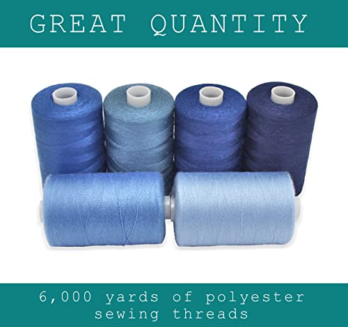 BlesSew Sewing Thread in Blue Color Tones – 6 Spools of Polyester Thread for Sewing Machine for Beginners, Hand Stitching & Quilting - 1000 yds per Spool - Image 2
