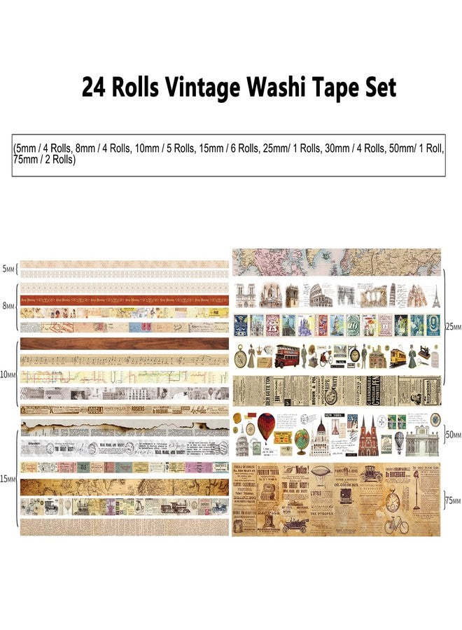 emmoolife Vintage Washi Tape Set of 24 Rolls, Antique Car Buildings Map, Stamp Stripe, Engraving Aesthetic Decorative Ribbons for Scrapbooking, Trash Diary Supplies, Di - Image 3