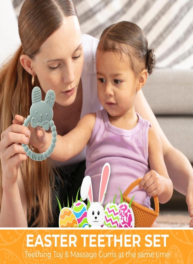 SPERRIC Easter Bunny Teether Set, Bunny, Carrot, Chicken, Rattle Egg & Easter Basket Baby Teething Toys Easter Teethers Toys for Babies - Green - Image 2