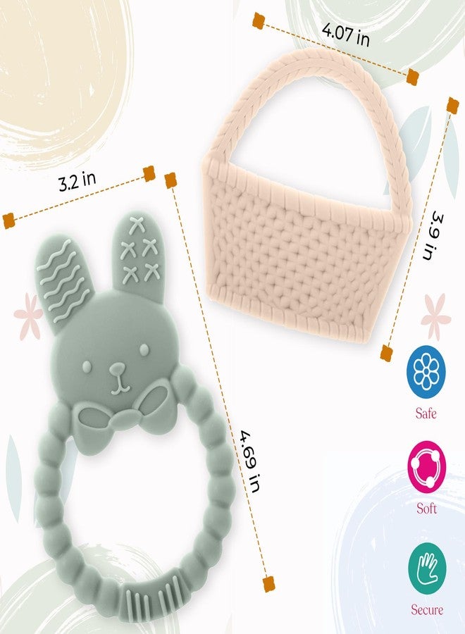 SPERRIC Easter Bunny Teether Set, Bunny, Carrot, Chicken, Rattle Egg & Easter Basket Baby Teething Toys Easter Teethers Toys for Babies - Green - Image 4