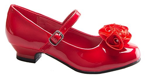 DressForLess Mary Jane Shoes with Pretty Satin Rolled Rosettes Patent Leather, RED 13 - Image 2