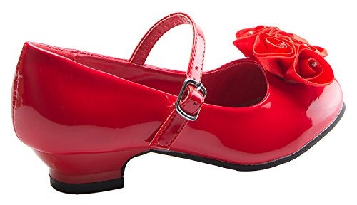 DressForLess Mary Jane Shoes with Pretty Satin Rolled Rosettes Patent Leather, RED 13 - Image 3