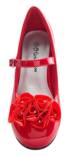 DressForLess Mary Jane Shoes with Pretty Satin Rolled Rosettes Patent Leather, RED 13 - Image 4