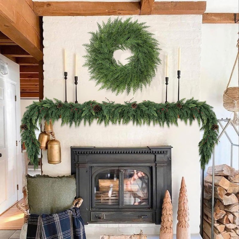 Zmtyykh Lush Christmas Wreaths for Front Door Christmas Decorations 24 inch Real Touch Faux Cedar Wreath Winter Wreath Large Green Wreaths for Windows Outdoor Indoor Walls Home Xmas Holiday Decor - Image 4