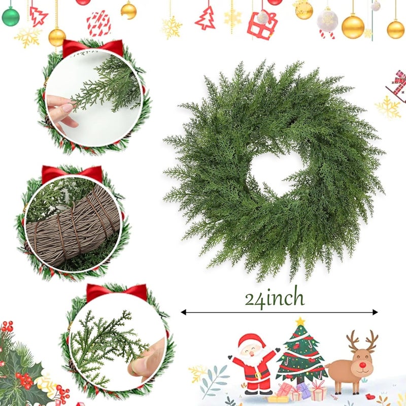 Zmtyykh Lush Christmas Wreaths for Front Door Christmas Decorations 24 inch Real Touch Faux Cedar Wreath Winter Wreath Large Green Wreaths for Windows Outdoor Indoor Walls Home Xmas Holiday Decor - Image 2